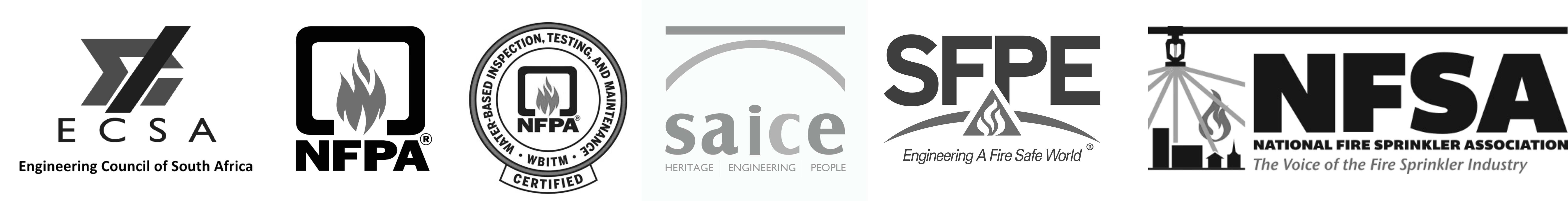 ECSA, NFPA, WBITM, SAICE, SFPE and NFSA professional organisation logos