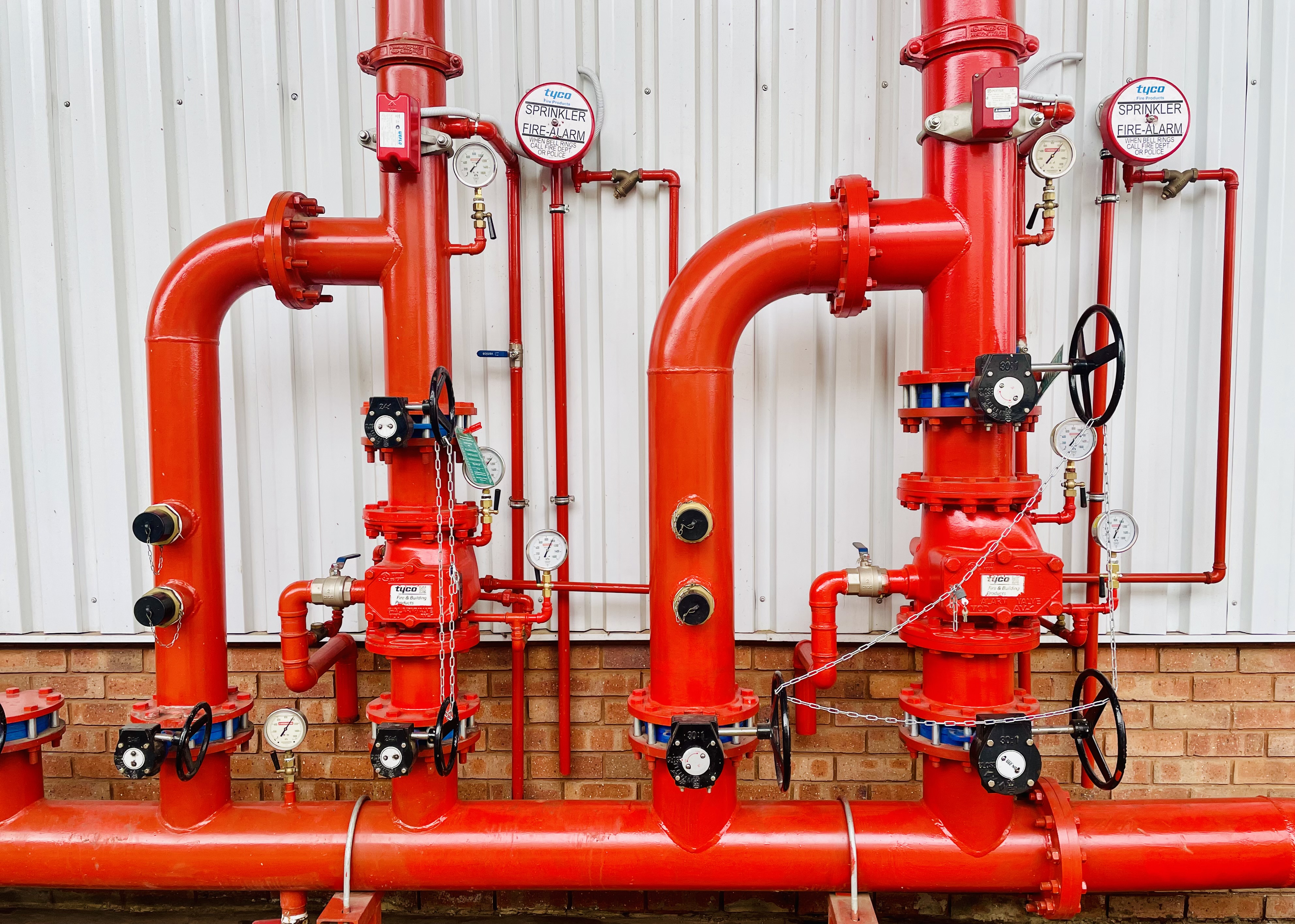 Fire sprinkler valves, gauges and pipework for system inspection
